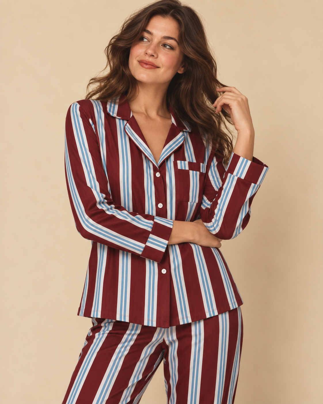 TheRetroTee Burgundy Blue Stripe Vintage Pajama Set