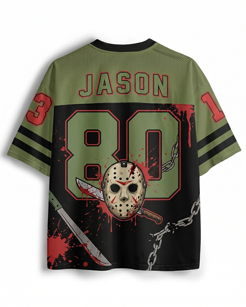 TheRetroTee 1980s Crystal Lake Camp Inspired Horror Mesh Jersey