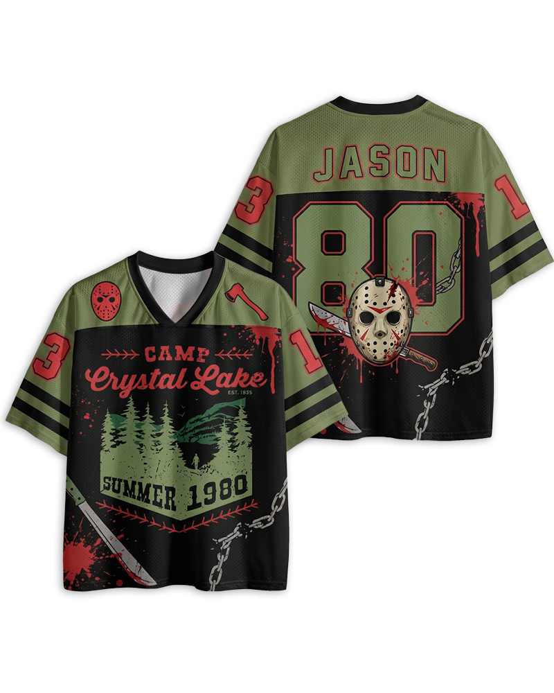 TheRetroTee 1980s Crystal Lake Camp Inspired Horror Mesh Jersey