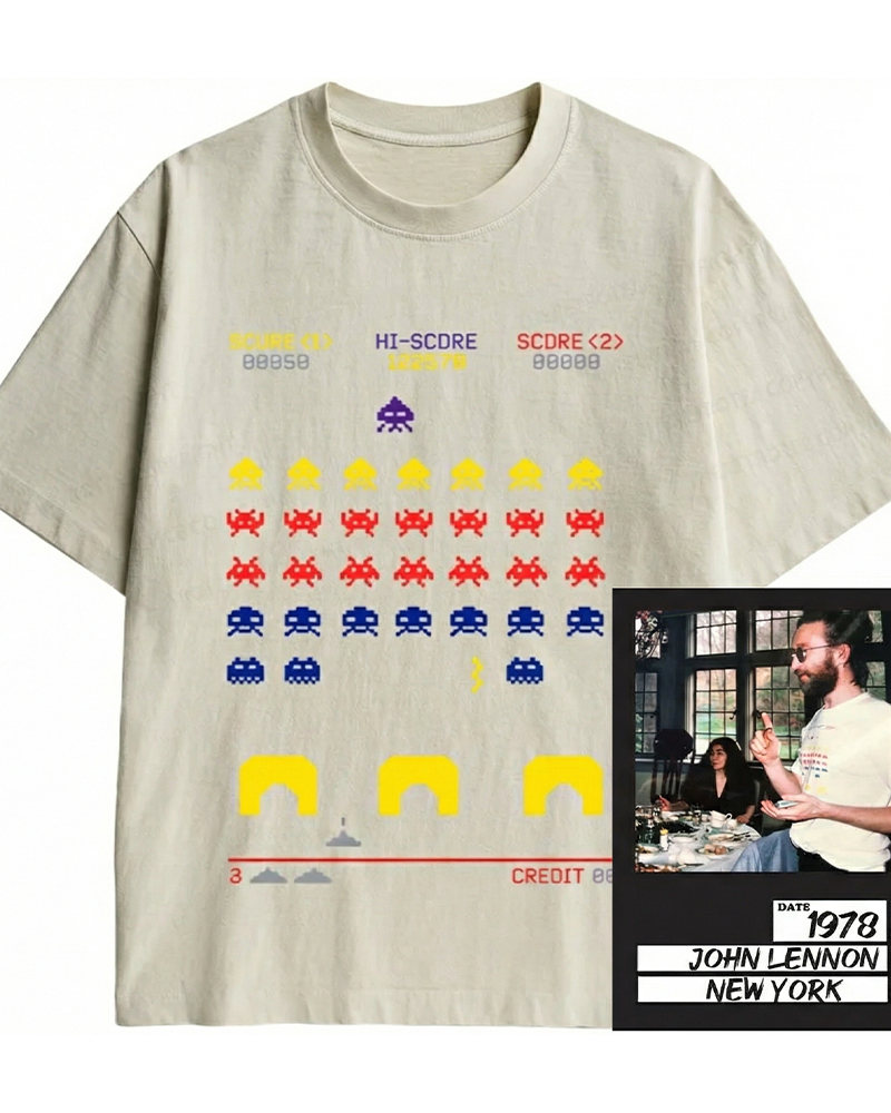 TheRetroTee Space Invaders worn 1980s Cotton T-Shirt