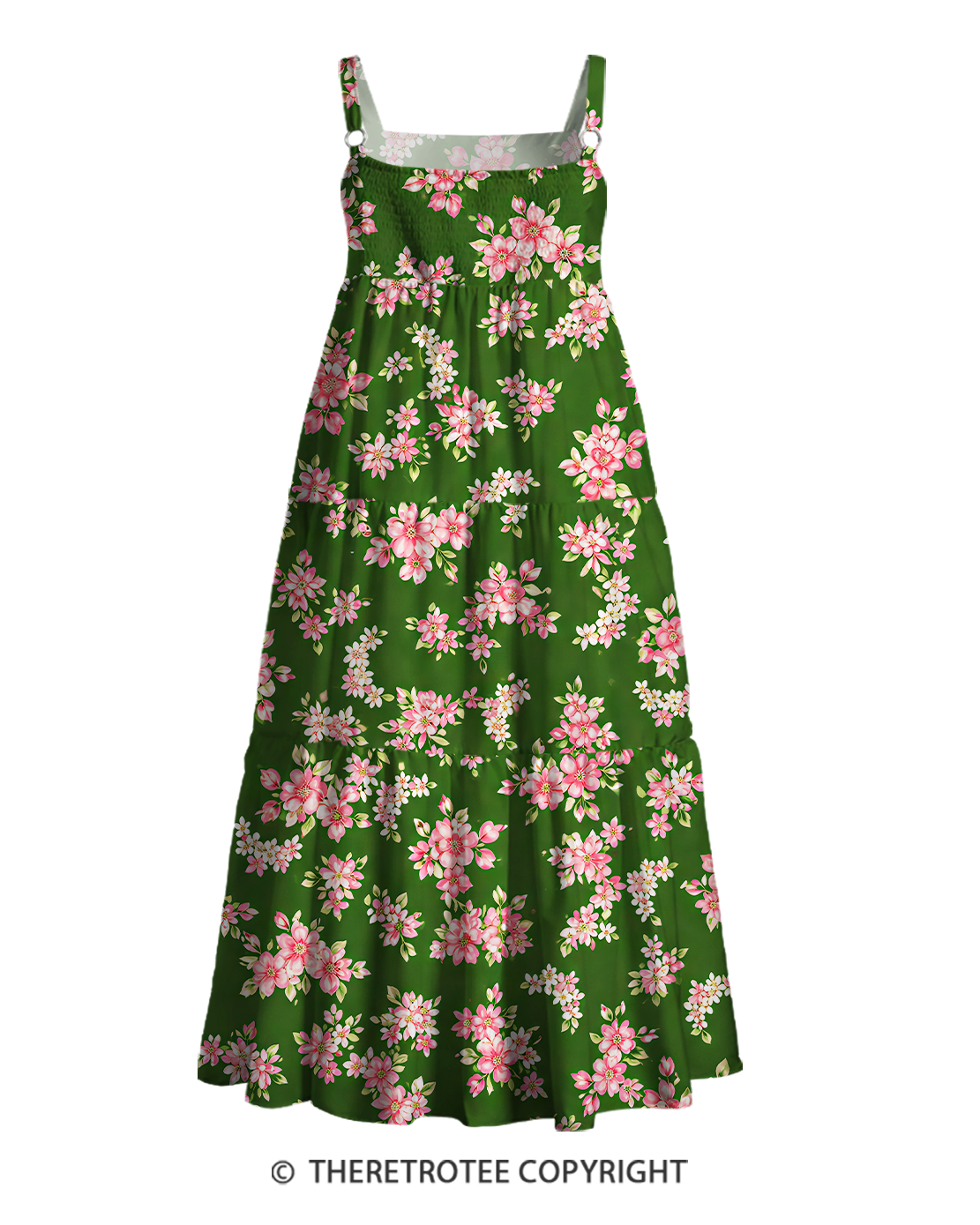 TheRetroTee Pink and Green Vintage Floral Print Strap Maxi Dress