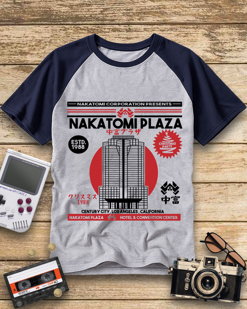 TheRetroTee Nakatomi Plaza 1980s Raglan Baseball T-Shirt