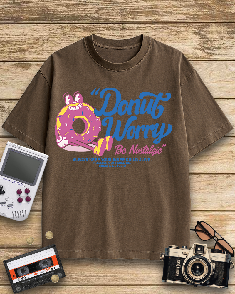 TheRetroTee Donut Worry 1990s Cotton T-Shirt