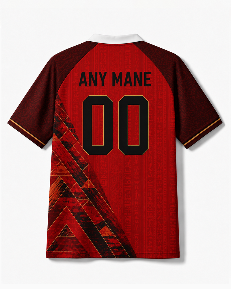 TheRetroTee Egypt Crimson Geometry Rush Collar Soccer Jersey