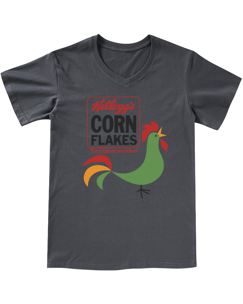 TheRetroTee Kellogg's Corn Flakes Cereal Rooster 1960s V-neck T-Shirt