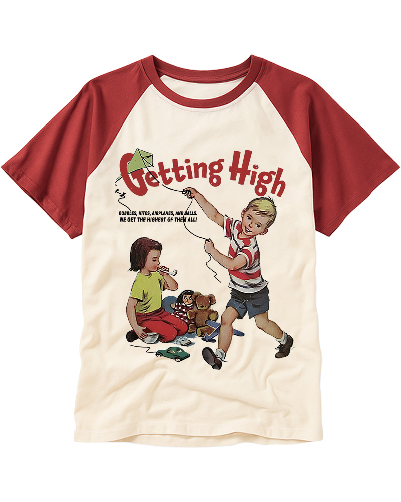 TheRetroTee Getting High 1950s Raglan Baseball T-Shirt