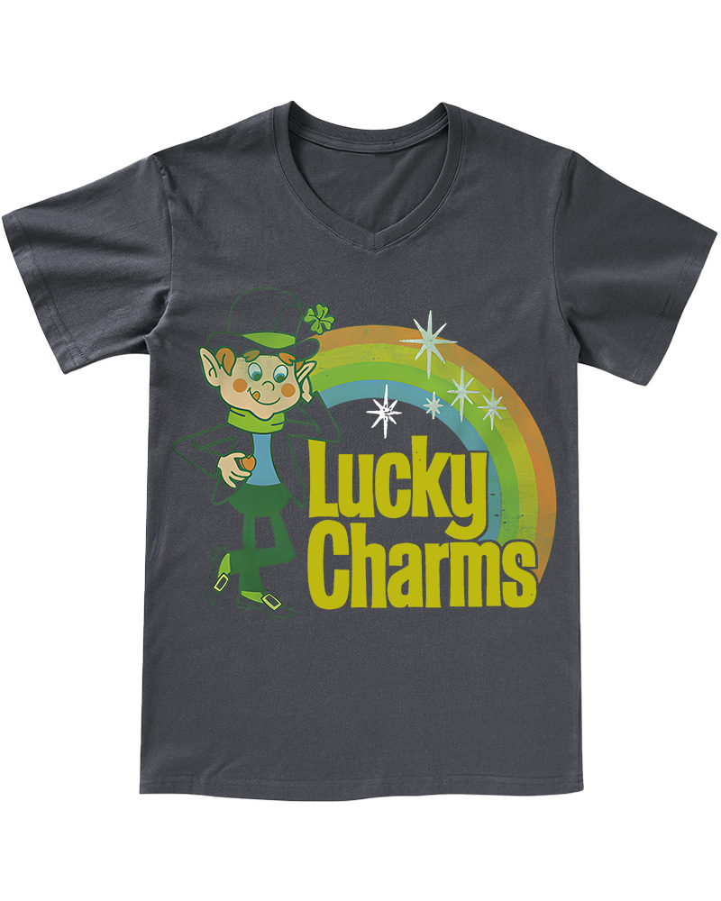 TheRetroTee Lucky Charms Retro Rainbow 1990s V-neck T-Shirt