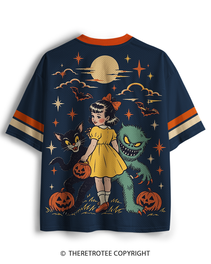 TheRetroTee Little Monsters 1960s Halloween Mesh Jersey