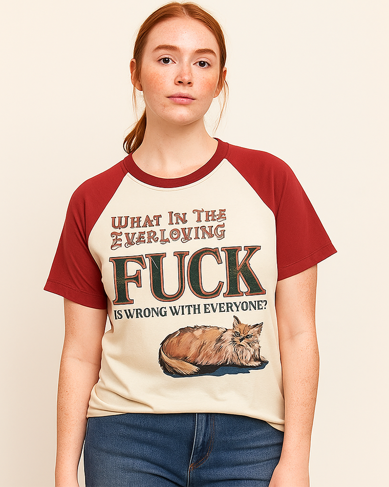 TheRetroTee What in the Everloving Fuck Is Wrong with Everyone 1970s Raglan Baseball T-Shirt