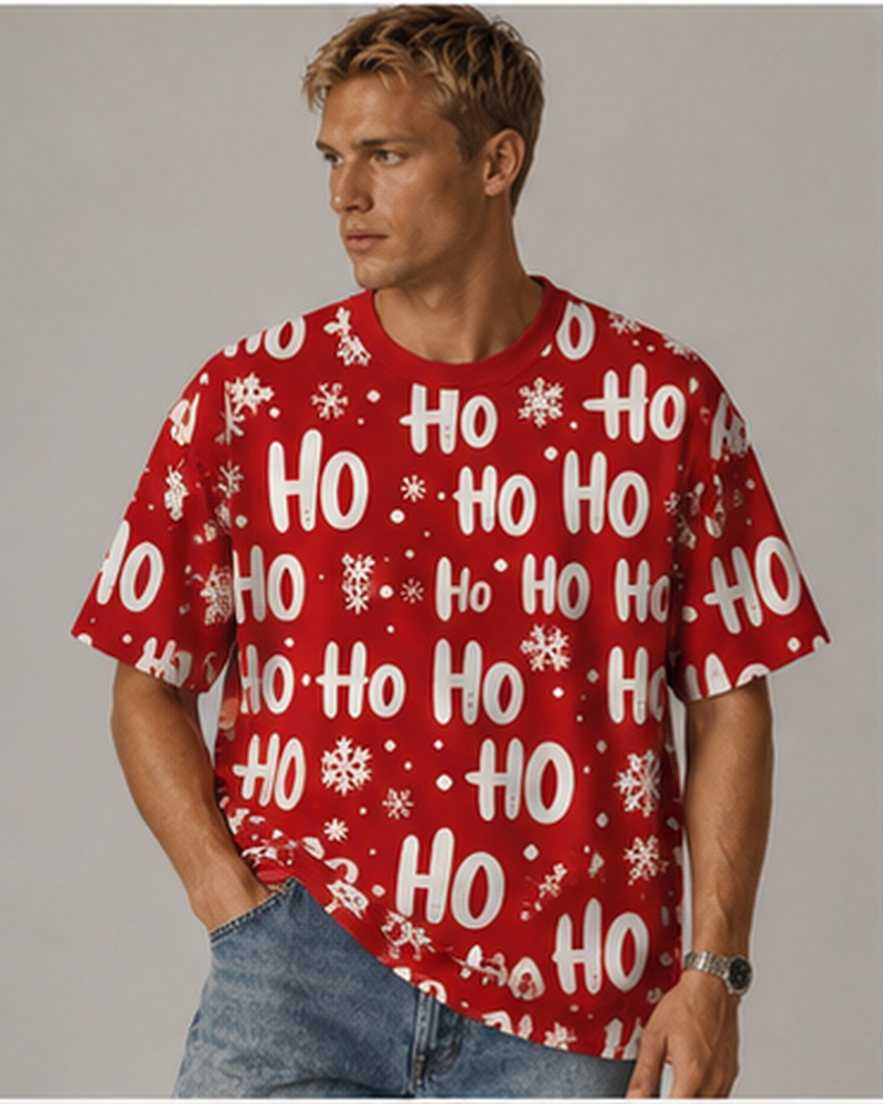 TheRetroTee Ho Ho Ho Christmas Eco Oversized Striped Ringer T-Shirt