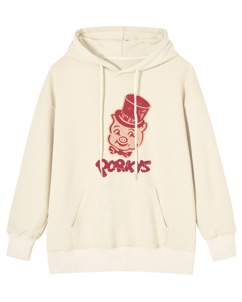 TheRetroTee Classic Whimsical Pig 1960s Cotton Hoodie