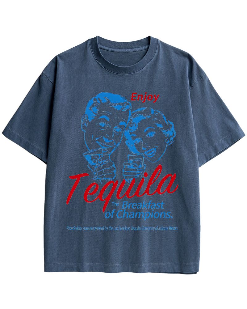 TheRetroTee Enjoy Tequila The Breakfast Of Champions 1950s Cotton T-Shirt