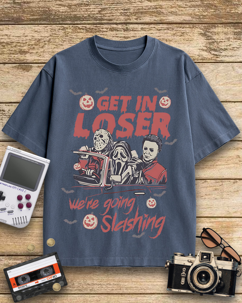 TheRetroTee Get In Loser We're Going Slashing 1980s Cotton T-Shirt