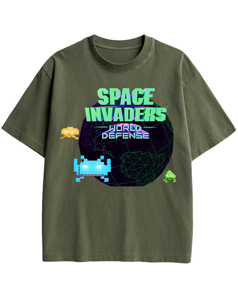 TheRetroTee SPACE INVADERS World Defense 1980s Cotton T-Shirt