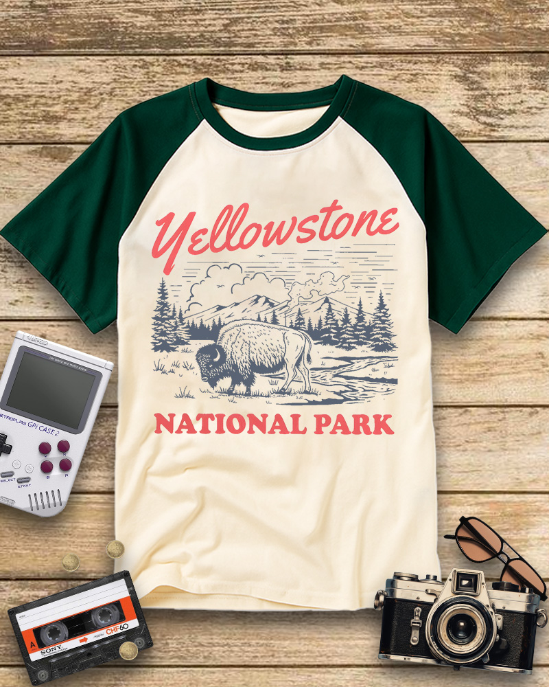 TheRetroTee Yellowstone National Park 1870s Raglan Baseball T-Shirt