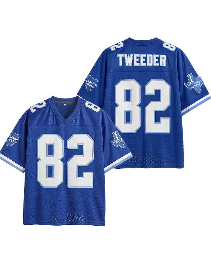 TheRetroTee 1990s Varsity Movie-Inspired Retro #82 Blue Fan Football Mesh Jersey
