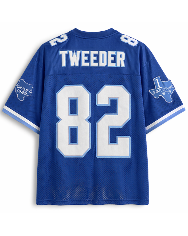 TheRetroTee 1990s Varsity Movie-Inspired Retro #82 Blue Fan Football Mesh Jersey