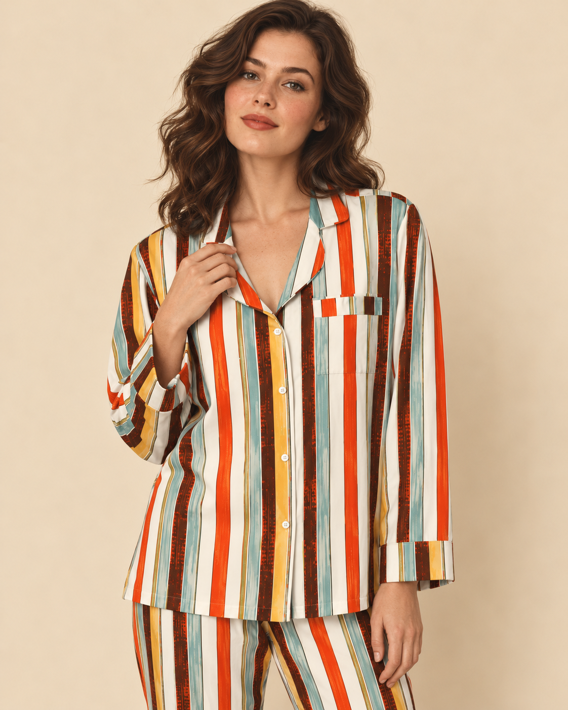 TheRetroTee Painted Retro Multistripe Vintage Pajama Set