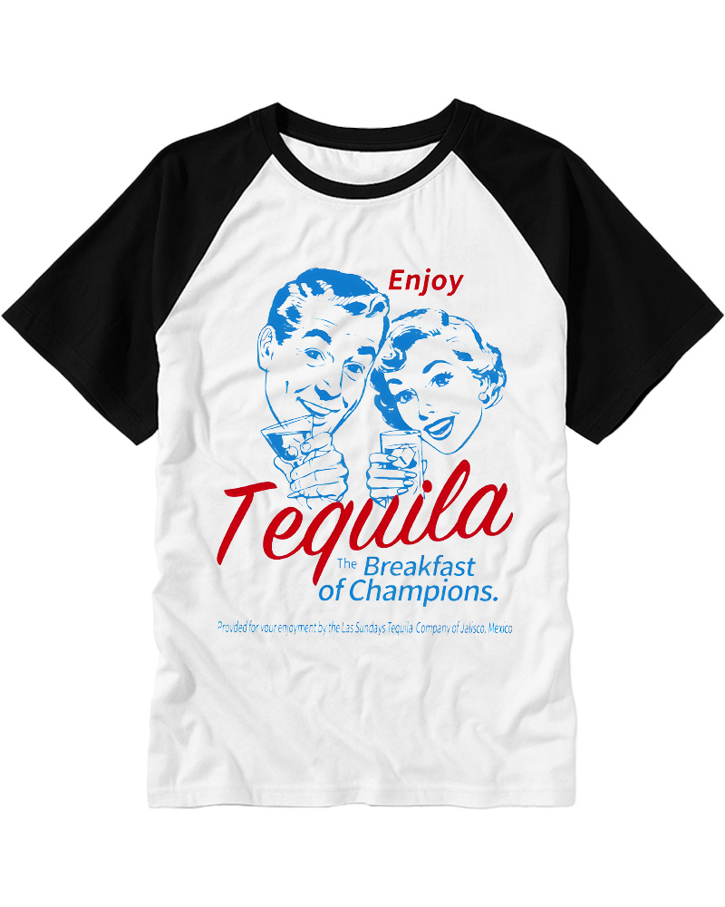 TheRetroTee Enjoy Tequila The Breakfast Of Champions 1950s Raglan Baseball T-Shirt