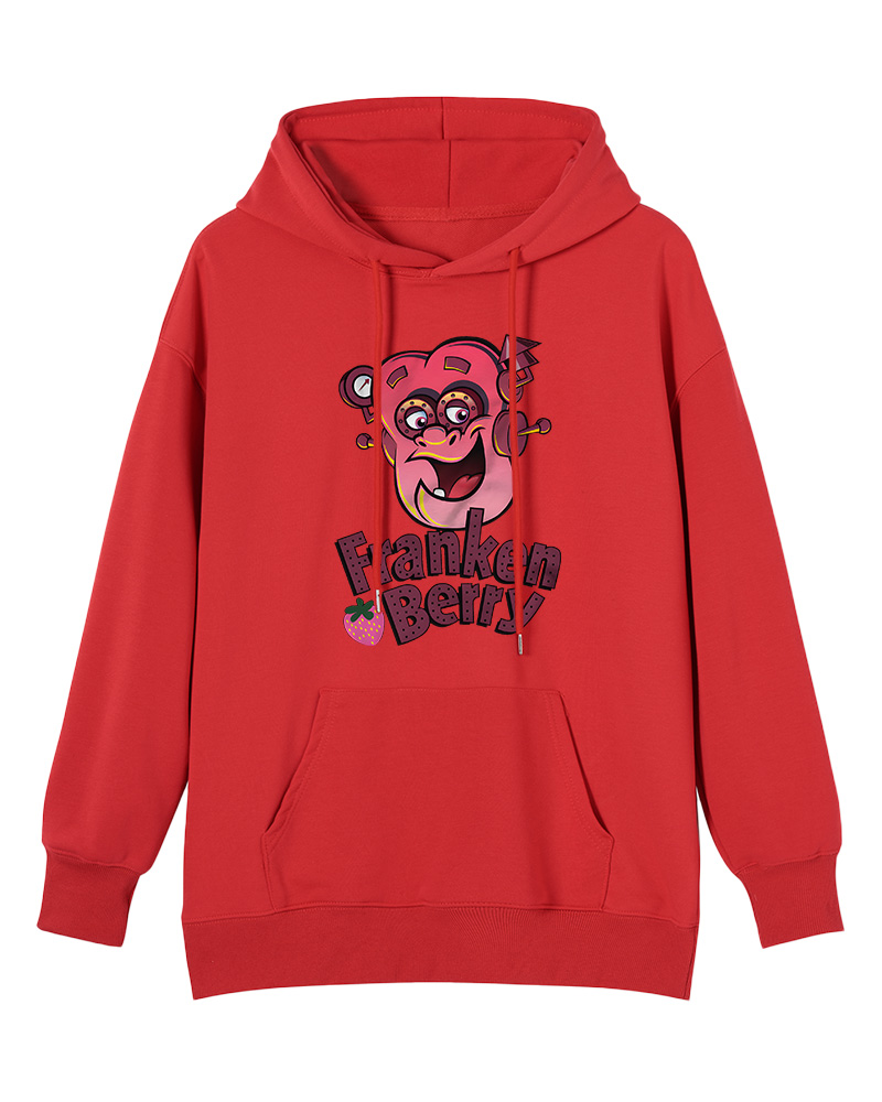TheRetroTee Strawberry Cereal Monster 1970s Nostalgic Hoodie