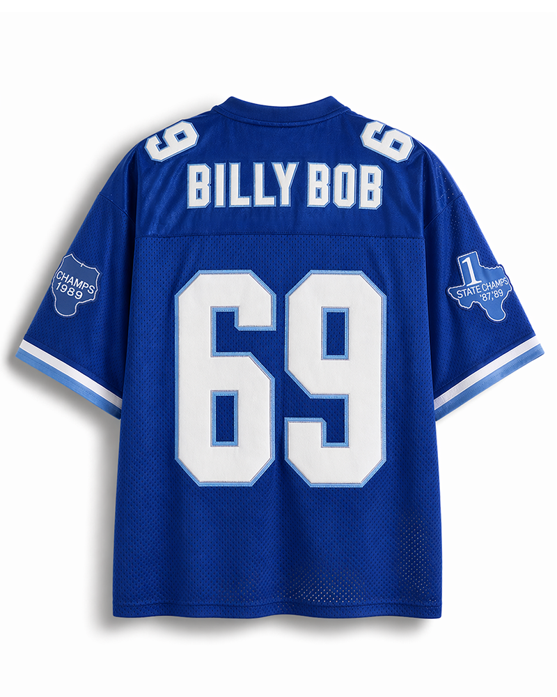 TheRetroTee 1990s Varsity Movie-Inspired Retro #69 Blue Fan Football Mesh Jersey