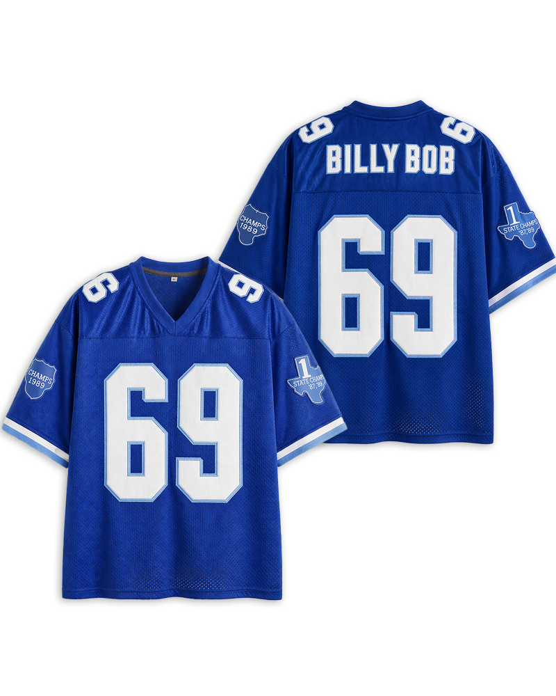 TheRetroTee 1990s Varsity Movie-Inspired Retro #69 Blue Fan Football Mesh Jersey