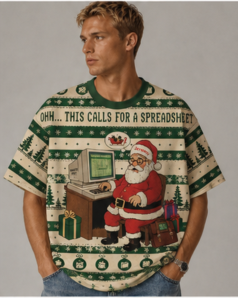 TheRetroTee Vintage Santa Christmas Eco Oversized Striped Ringer T-Shirt