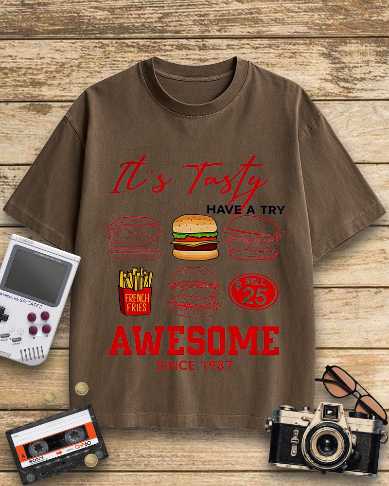 TheRetroTee Hamburger 1980s Cotton T-Shirt
