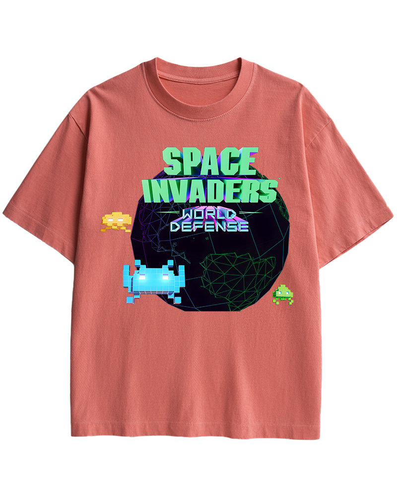 TheRetroTee SPACE INVADERS World Defense 1980s Cotton T-Shirt