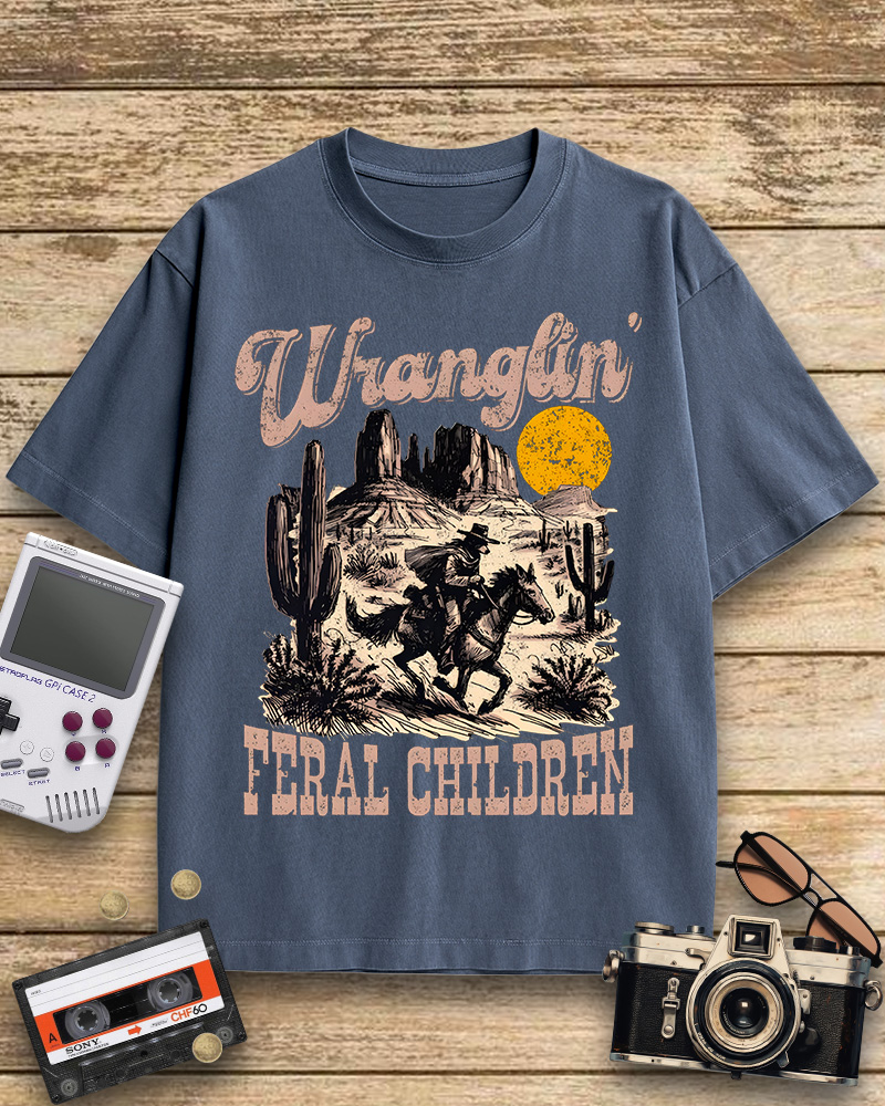 TheRetroTee Retro Wranglin' Feral Children Raccoon 1970s Cotton T-Shirt
