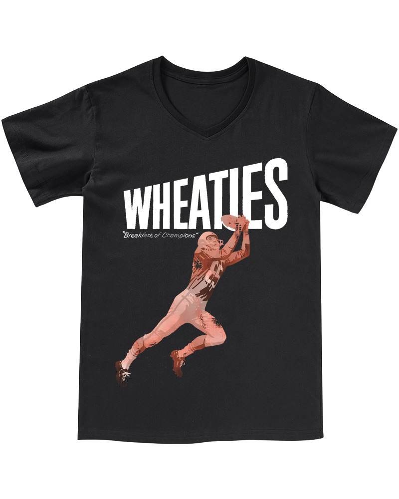 TheRetroTee Wheaties Breakfast of Champions Football Player 1970s V-neck T-Shirt