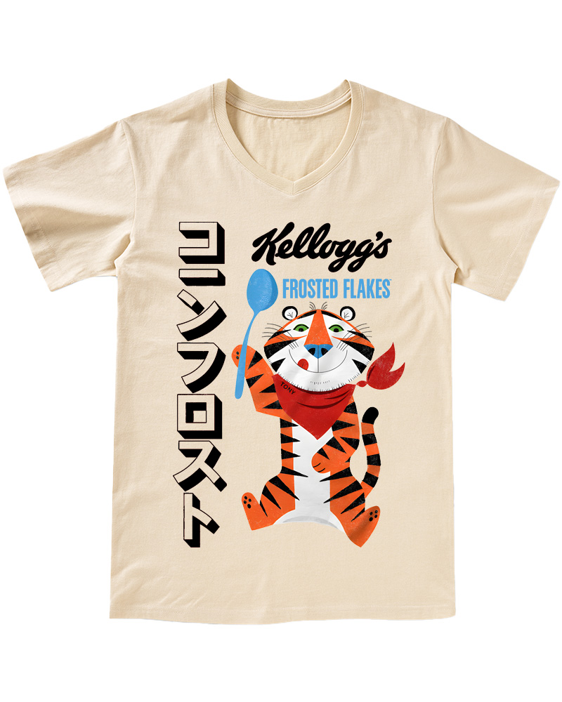 TheRetroTee Frosted Flakes Tony the Tiger Ringer 1960s V-neck T-Shirt
