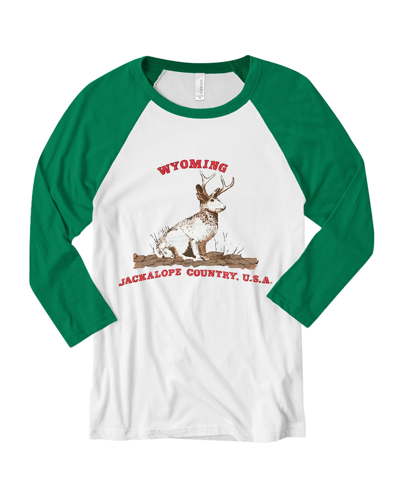 TheRetroTee 60's Vintage Wyoming Jackalope Country Long Sleeve Raglan T-Shirt