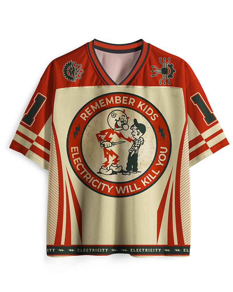 TheRetroTee Electricity Will Kill You Kids 1950s Mesh Jersey
