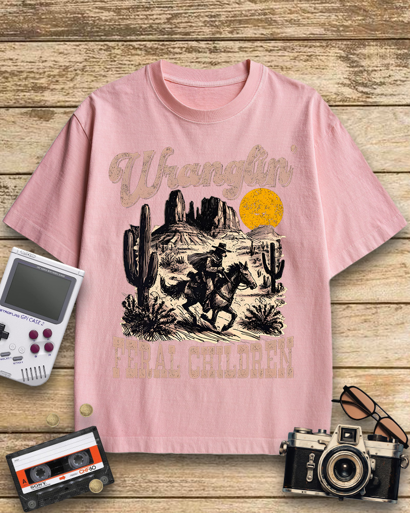 TheRetroTee Retro Wranglin' Feral Children Raccoon 1970s Cotton T-Shirt