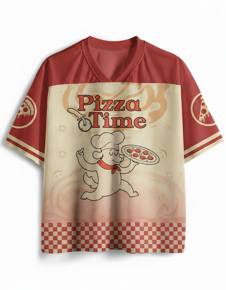 TheRetroTee Happy Dog Pizza Time 1970s Mesh Jersey