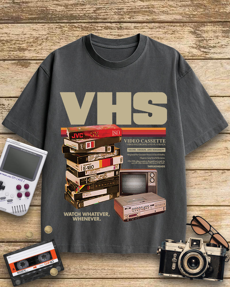 TheRetroTee VHS Tapes 1980s Cotton T-Shirt