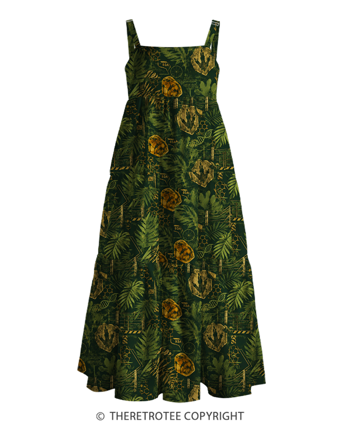 TheRetroTee Jurassic Jungle Escape 1990s Strappy Maxi Dress