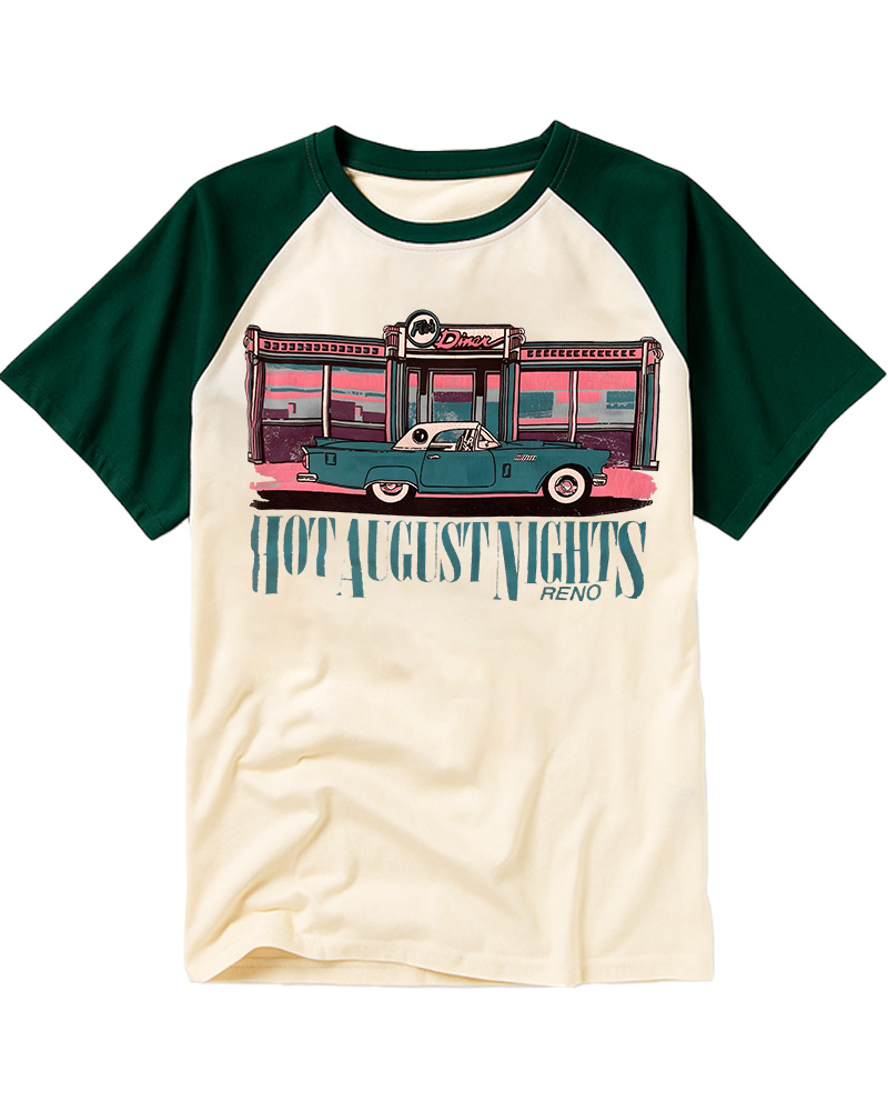 TheRetroTee Hot August Nights Reno Diner Vintage Raglan Baseball T-Shirt