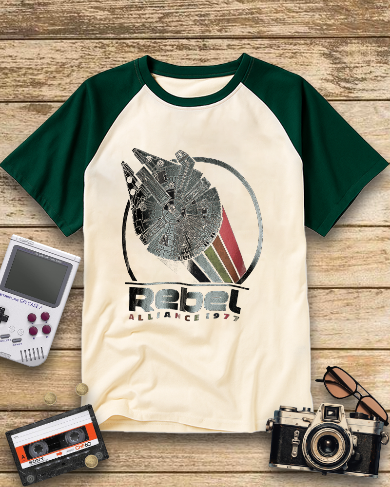 TheRetroTee Rebel Alliance 1977 Navy Nostalgic Raglan Baseball T-Shirt