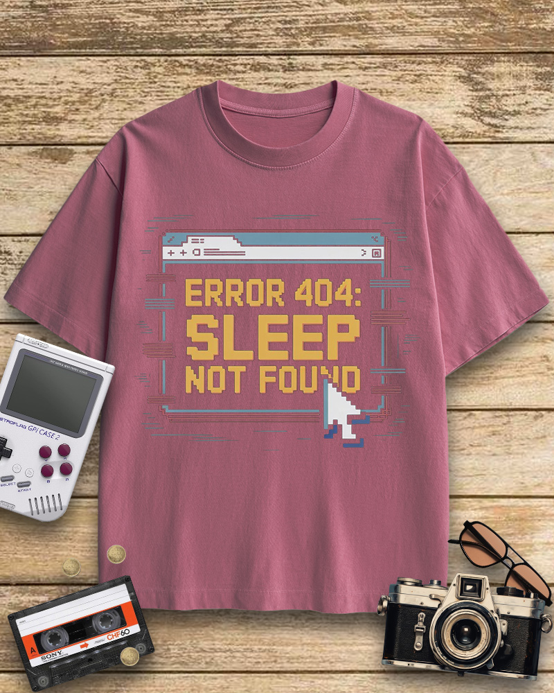 TheRetroTee Pixel Graphic Error 404 Sleep Not Found 1990s Cotton T-Shirt