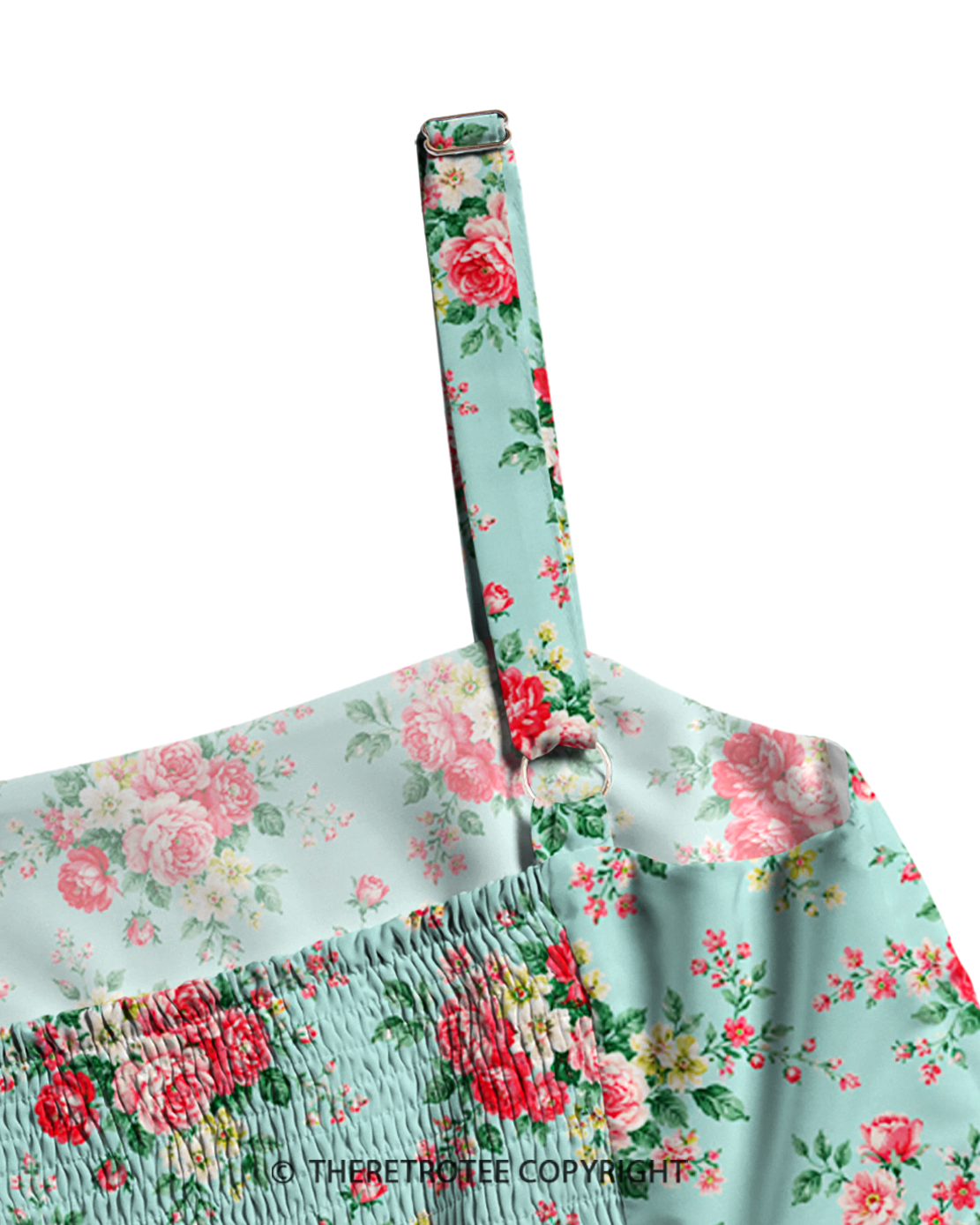 TheRetroTee Mint Rose Garden 1950s Strappy Maxi Dress