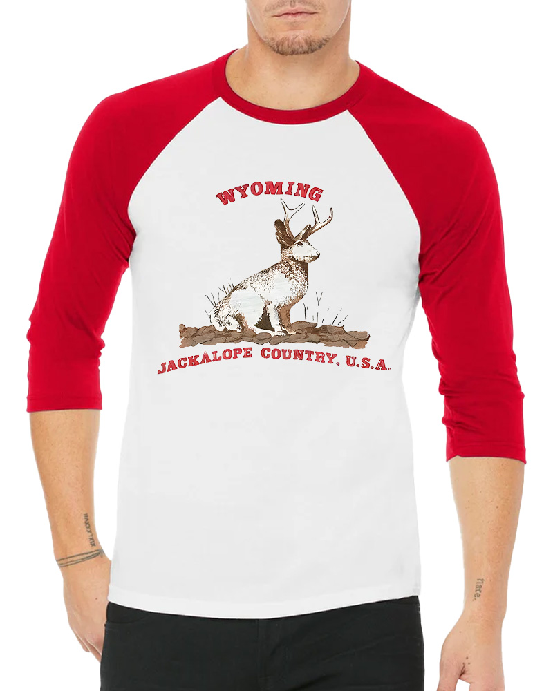 TheRetroTee 60's Vintage Wyoming Jackalope Country Long Sleeve Raglan T-Shirt