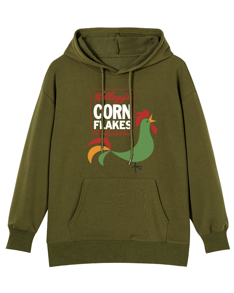 TheRetroTee Kellogg's Corn Flakes Cereal Rooster 1960s Cotton Hoodie