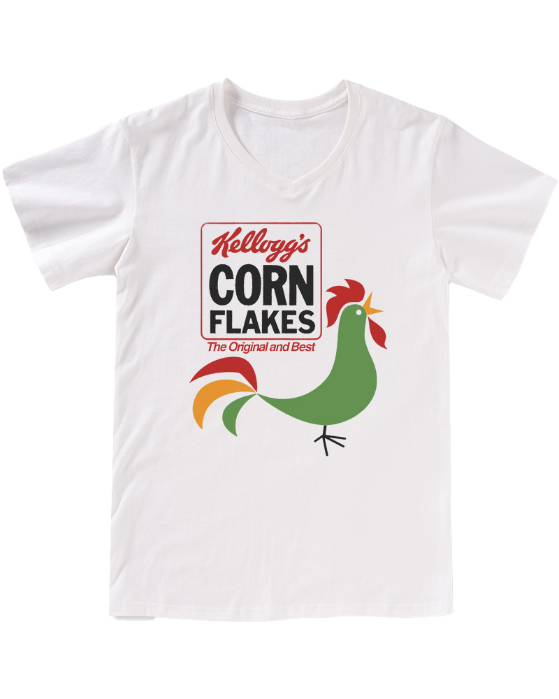 TheRetroTee Kellogg's Corn Flakes Cereal Rooster 1960s V-neck T-Shirt