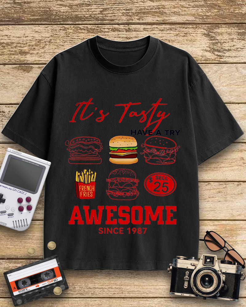 TheRetroTee Hamburger 1980s Cotton T-Shirt