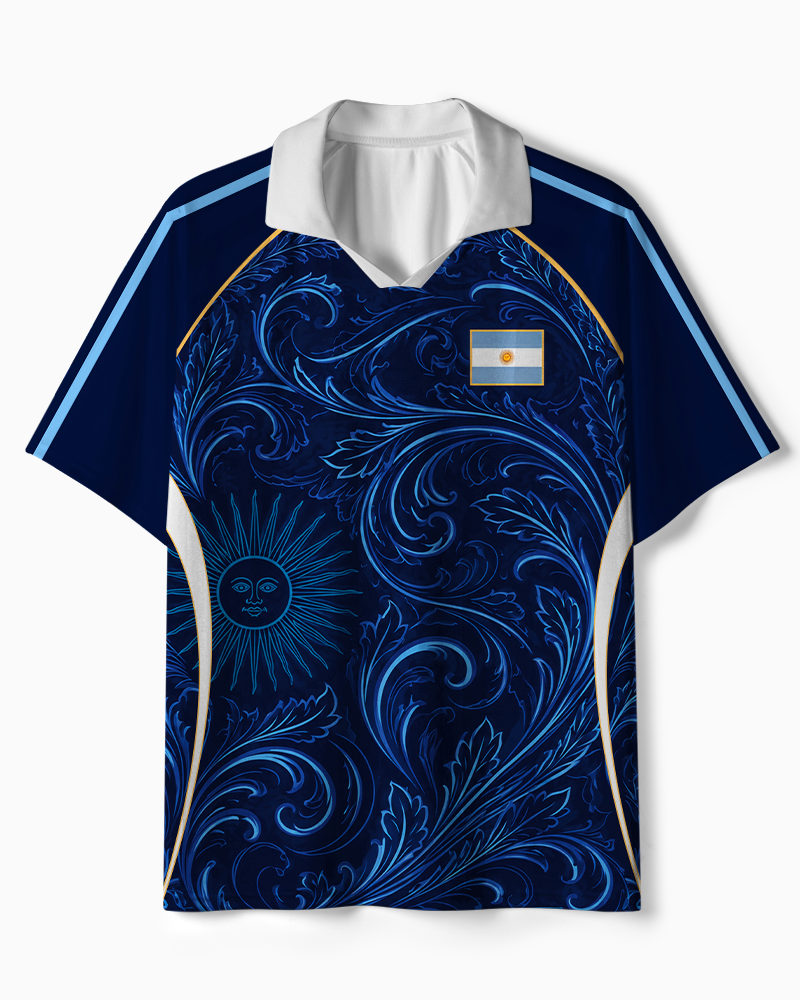 TheRetroTee Argentina Midnight Wave Collar Soccer Jersey