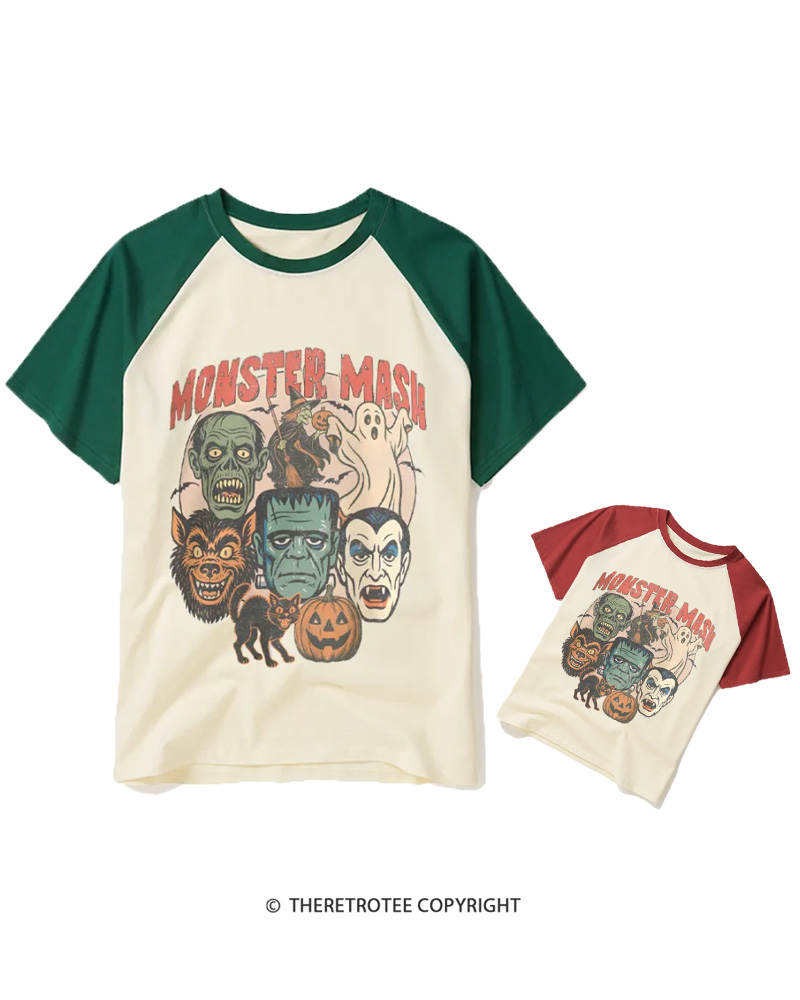 TheRetroTee Retro Halloween Spooky Season 1970s Halloween Raglan Baseball Family T-Shirt