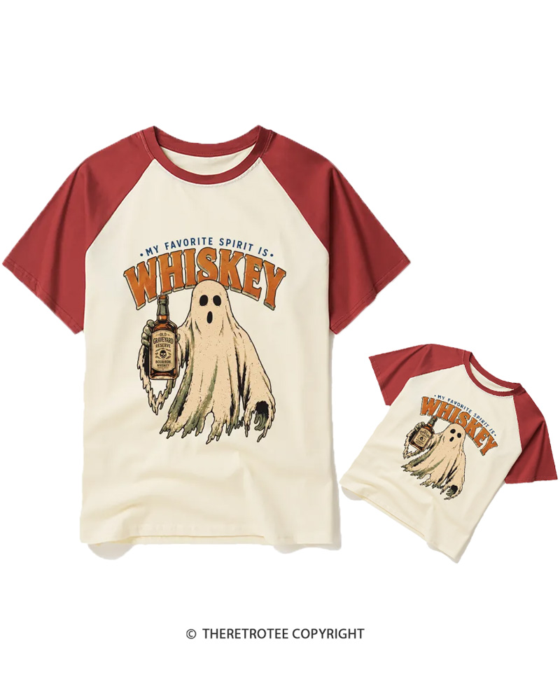 TheRetroTee My Favorite Spirit is Whiskey 1970s Halloween Raglan Baseball Family T-Shirt