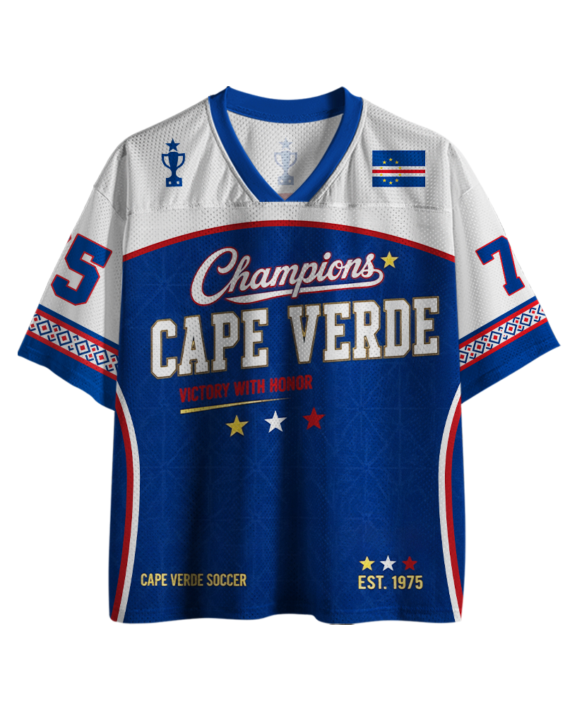 TheRetroTee Vintage Cape Verde Football Custom Name Mesh Jersey